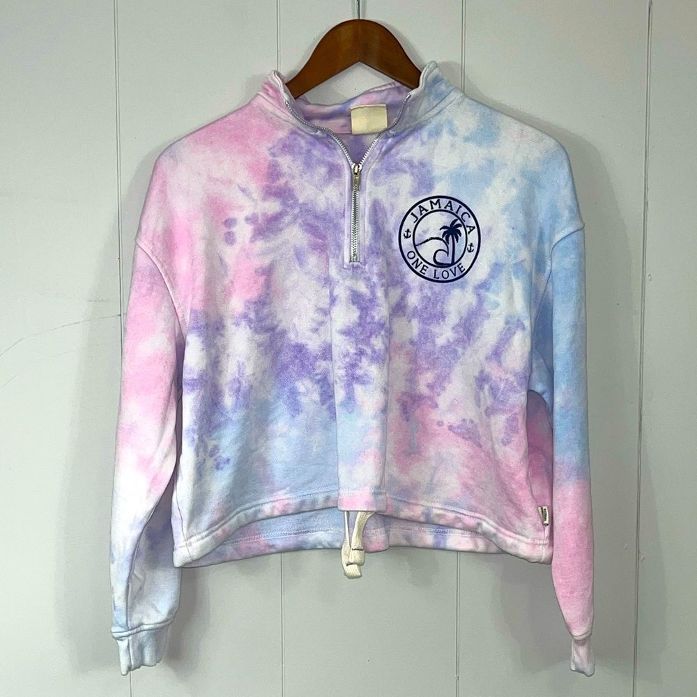 Southern Spirit Tie Dye Long Sleeved Jamaica Cropped Sweatshirt Size Medium Summ
